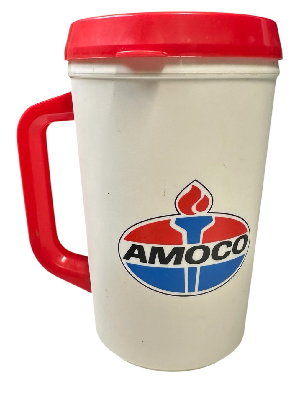 Vintage AMOCO Food Shop Aladdin Travel Mug Red White Gas Oil Advertising Cup